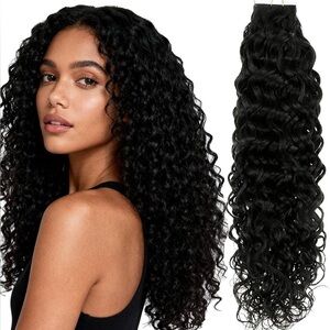Easy Youth Curly Natural Black Tape Hair Human Remy Extensions 12”